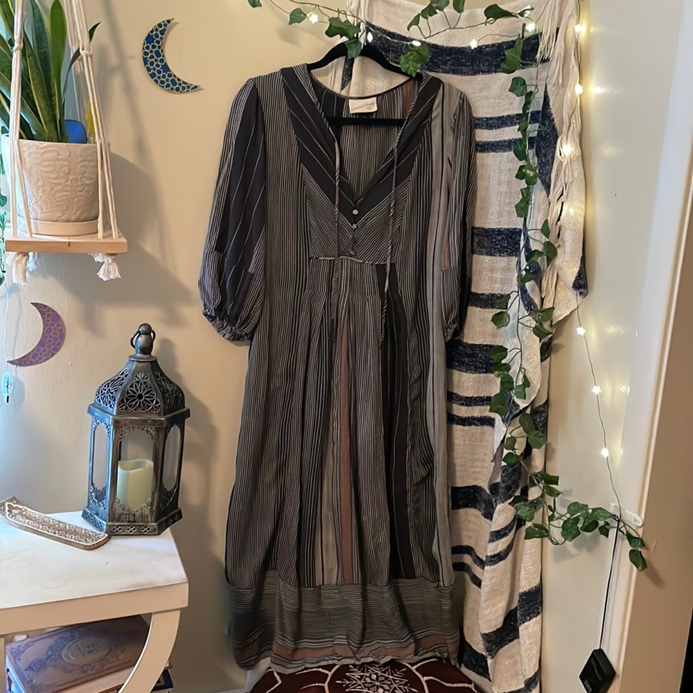 Boho, V-Neck Striped-Patterned Dress With Hidden Pockets